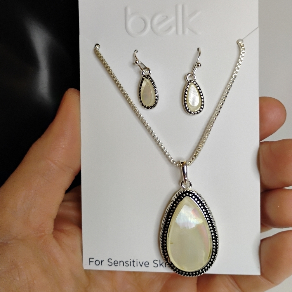 Beauty: Belk's Simulated Opal Necklace and Earring Set for Sensitive Skin - Picture 4 of 5